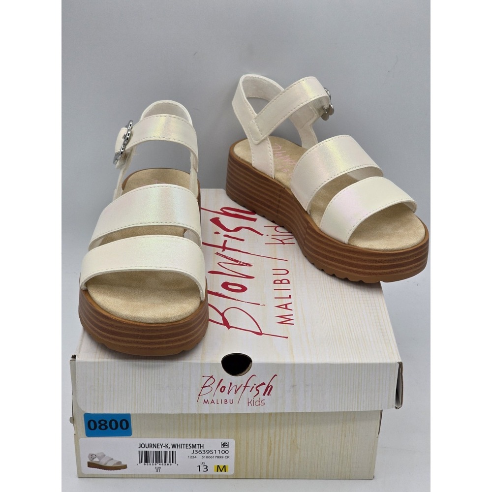 Blowfish Malibu Girl's‎ Journey-K Platform Wedge Sandal White Iridescent Sz 13 M